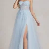 A-Line Long Lace Prom Dress with Sheer Waist