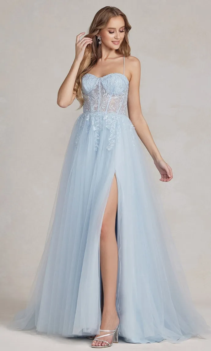A-Line Long Lace Prom Dress with Sheer Waist