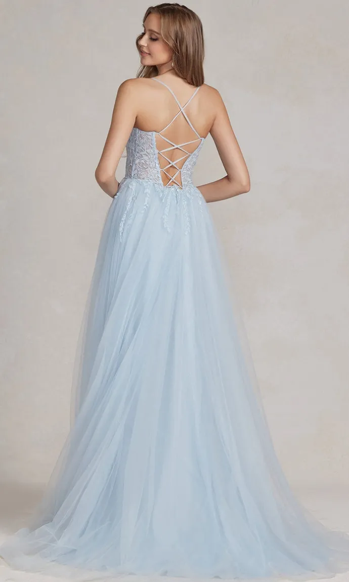 A-Line Long Lace Prom Dress with Sheer Waist