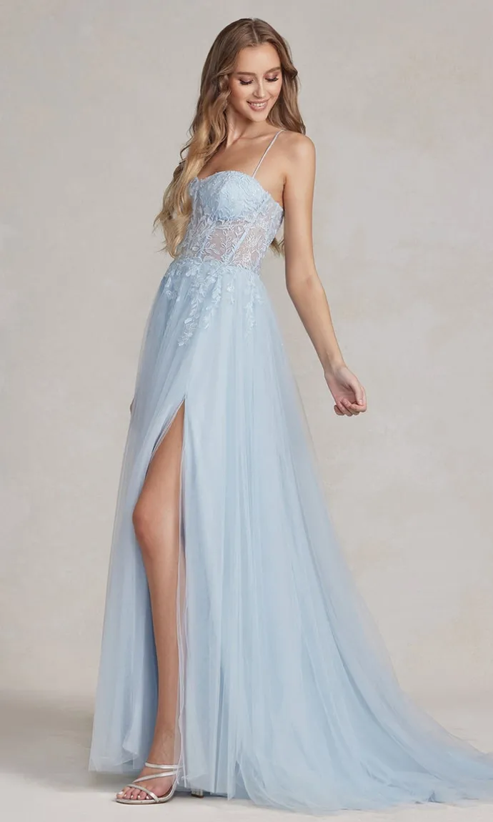 A-Line Long Lace Prom Dress with Sheer Waist