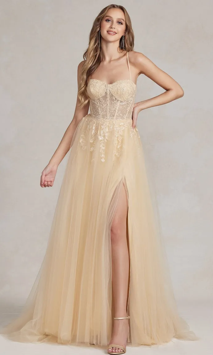 A-Line Long Lace Prom Dress with Sheer Waist