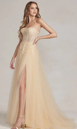 A-Line Long Lace Prom Dress with Sheer Waist
