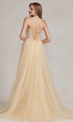 A-Line Long Lace Prom Dress with Sheer Waist