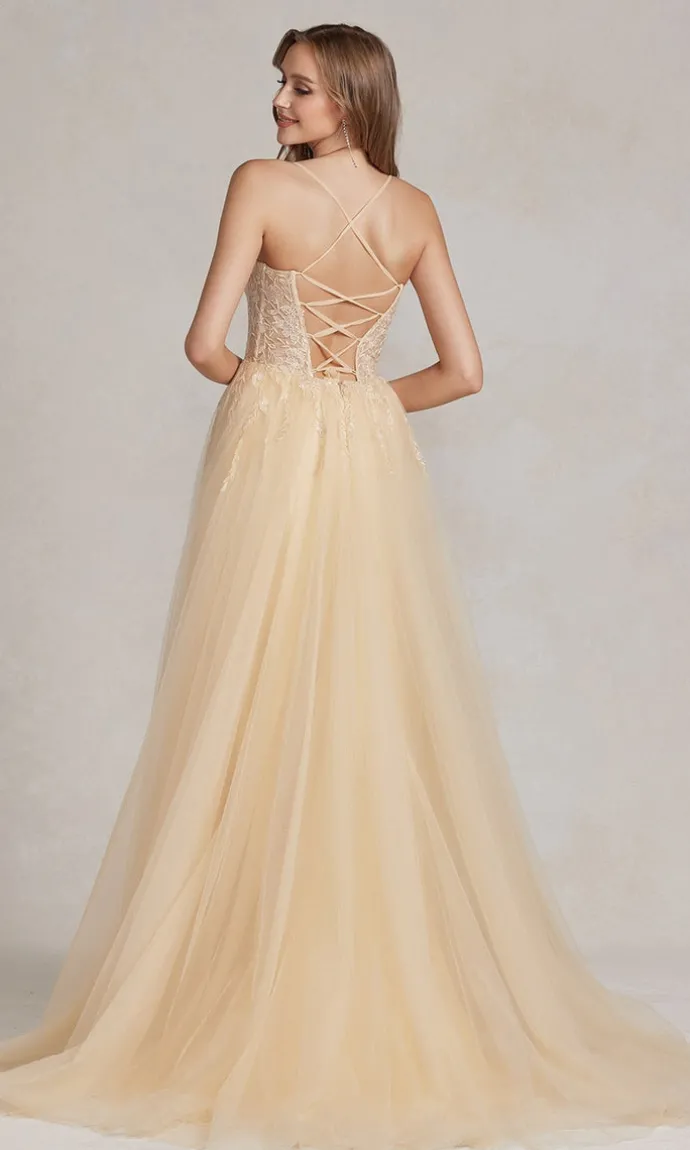 A-Line Long Lace Prom Dress with Sheer Waist