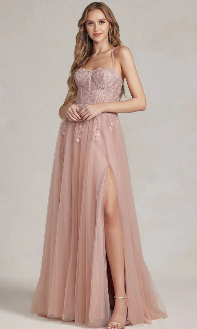 A-Line Long Lace Prom Dress with Sheer Waist