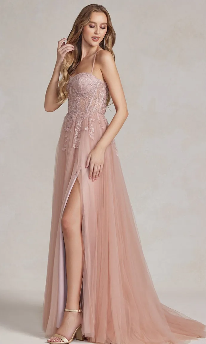 A-Line Long Lace Prom Dress with Sheer Waist