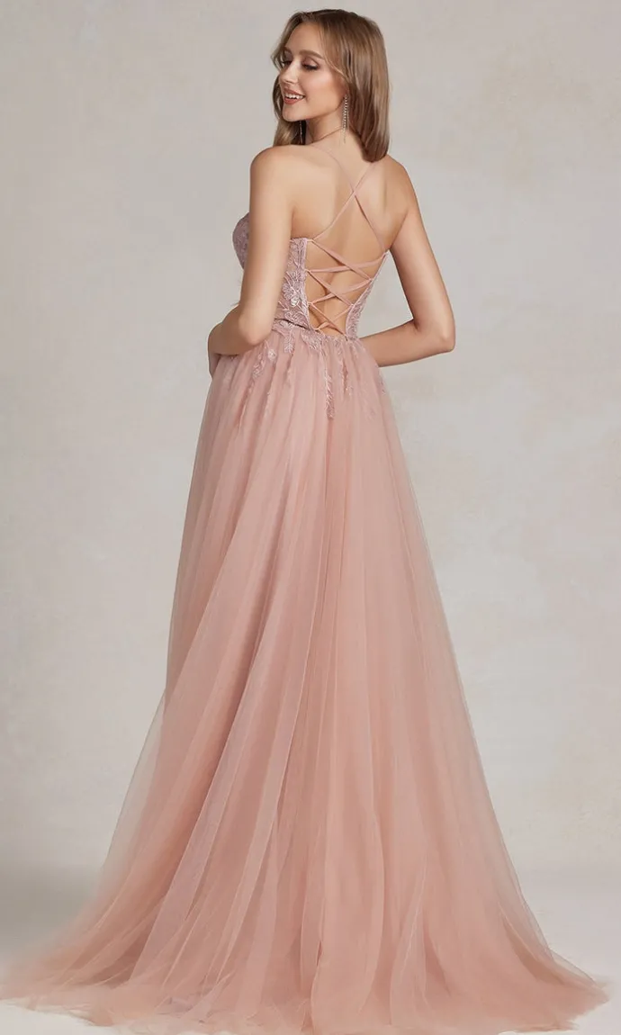 A-Line Long Lace Prom Dress with Sheer Waist