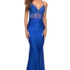 Beaded Sheer-Bodice Long La Femme Prom Dress