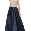 Beaded-Bodice Classic Formal Ball Gown with Pockets