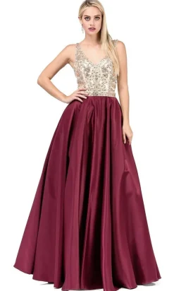 Beaded-Bodice Classic Formal Ball Gown with Pockets