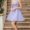 Beaded-Bodice Short Baby Doll Party Dress