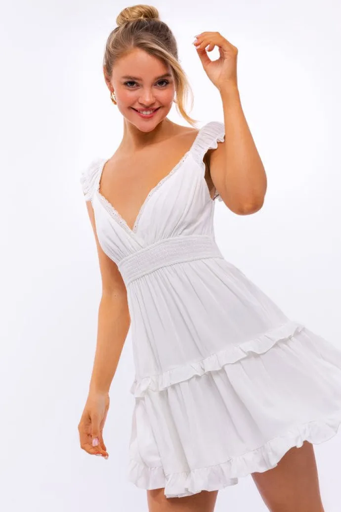 Cap-Sleeve Short Ruffled Graduation Party Dress