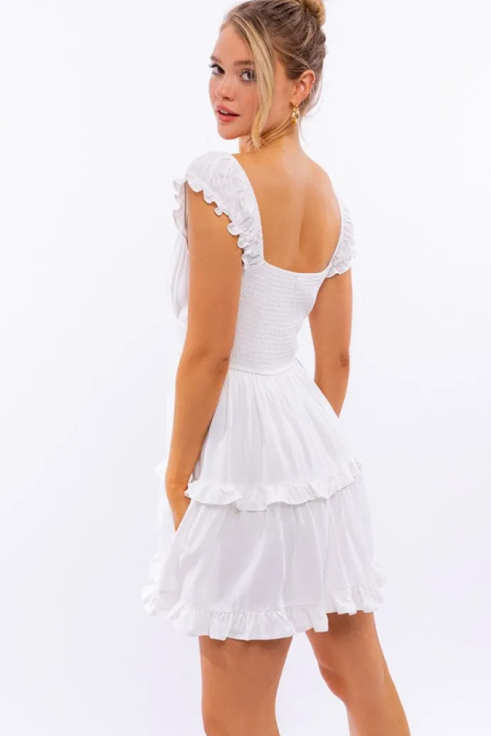 Cap-Sleeve Short Ruffled Graduation Party Dress