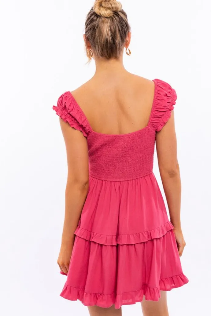 Cap-Sleeve Short Ruffled Graduation Party Dress