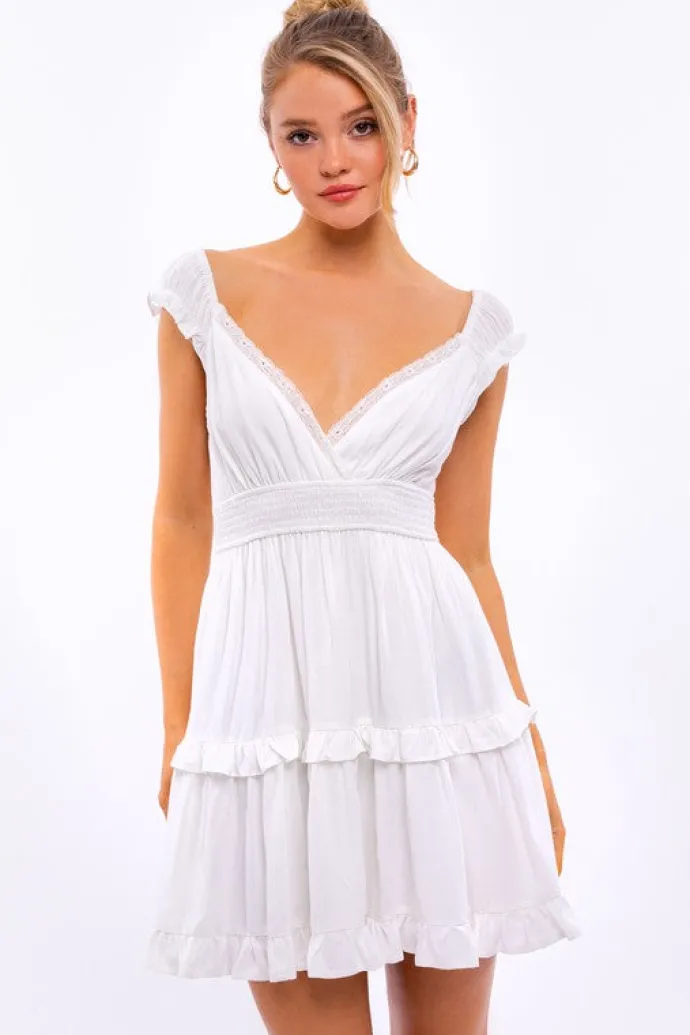 Cap-Sleeve Short Ruffled Graduation Party Dress
