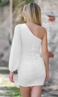 Clara by Velvi One Sleeve Ruched Mini Dress