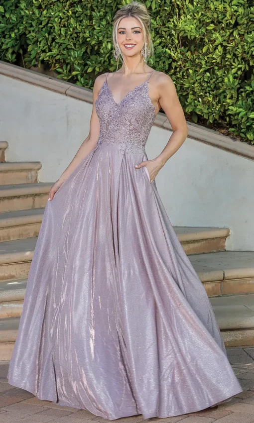 Corset-Back A-Line Long Prom Dress with Pockets