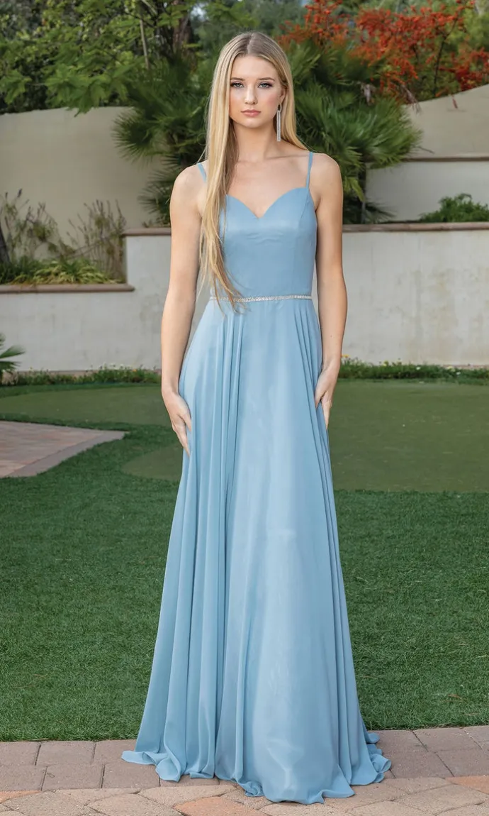 Corset-Back A-Line Prom Gown with Beaded Waist