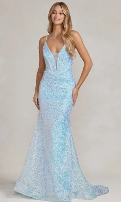 Corset-Back Deep V-Neck Long Sequin Prom Dress