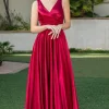 Corset-Back Long A-Line Prom Dress with Pockets