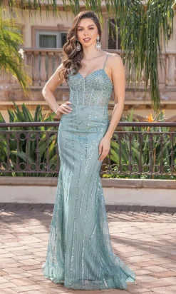 Corset-Bodice Embellished Long Prom Dress 4340
