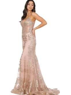 Corset-Bodice Long Sparkly Beaded Formal Dress