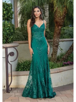 Corset-Bodice Long Sparkly Beaded Formal Dress