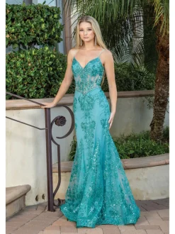 Corset-Bodice Long Sparkly Beaded Formal Dress