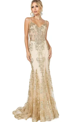 Corset-Bodice Long Sparkly Beaded Formal Dress