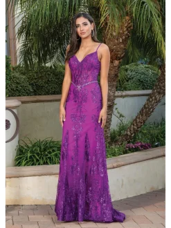 Corset-Bodice Long Sparkly Beaded Formal Dress