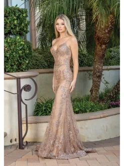 Corset-Bodice Long Sparkly Beaded Formal Dress