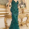 3D Floral Emerald Green Long Formal Gown C1098