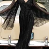 Dramatic Long-Sleeve Beaded Long Evening Gown 3672