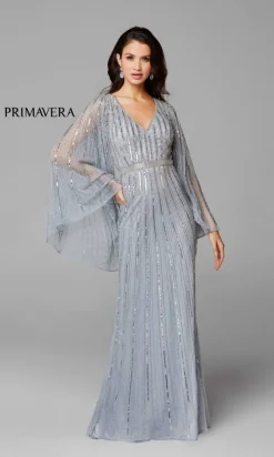 Dramatic Long-Sleeve Beaded Long Evening Gown 3672
