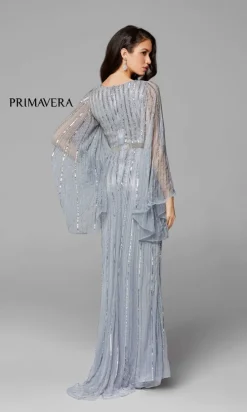 Dramatic Long-Sleeve Beaded Long Evening Gown 3672