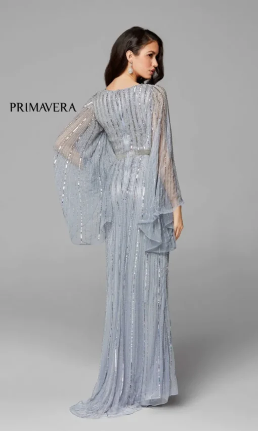 Dramatic Long-Sleeve Beaded Long Evening Gown 3672