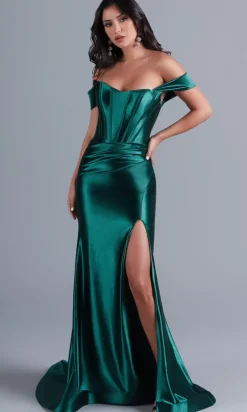 Emerald Green Long Formal Dress with Corset Bodice