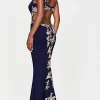 Faviana Gold-Beaded Navy Blue Long Prom Dress
