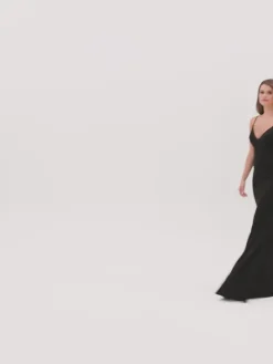 Faviana Gold-Beaded Navy Blue Long Prom Dress