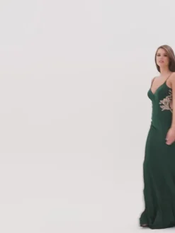 Faviana Gold-Beaded Navy Blue Long Prom Dress