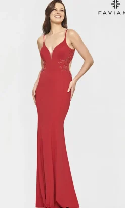 Faviana Gold-Beaded Navy Blue Long Prom Dress