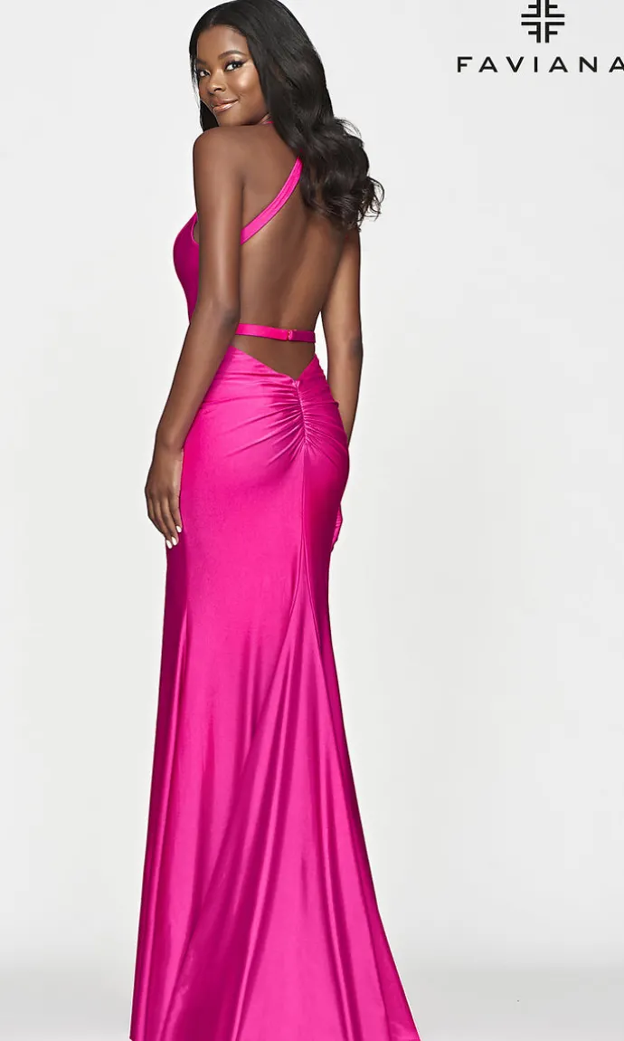 Faviana Hot Pink Long Prom Dress with Strappy Back
