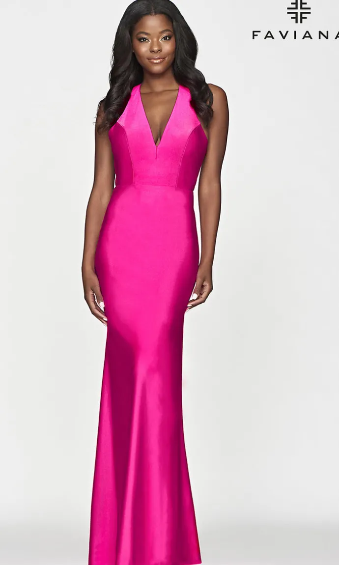 Faviana Hot Pink Long Prom Dress with Strappy Back