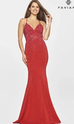 Faviana Light Blue Long Beaded Mermaid Prom Dress