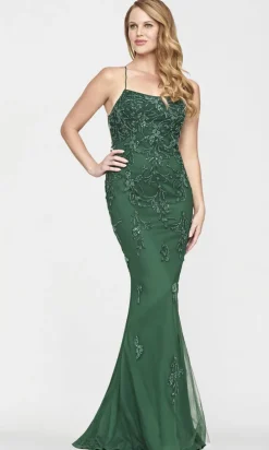 Faviana Long Yellow Prom Dress with Strappy Back