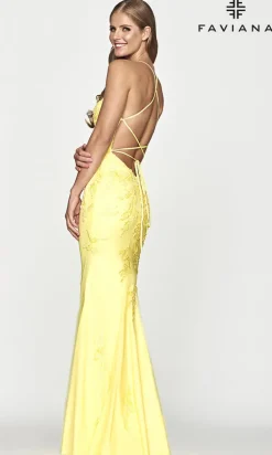Faviana Long Yellow Prom Dress with Strappy Back