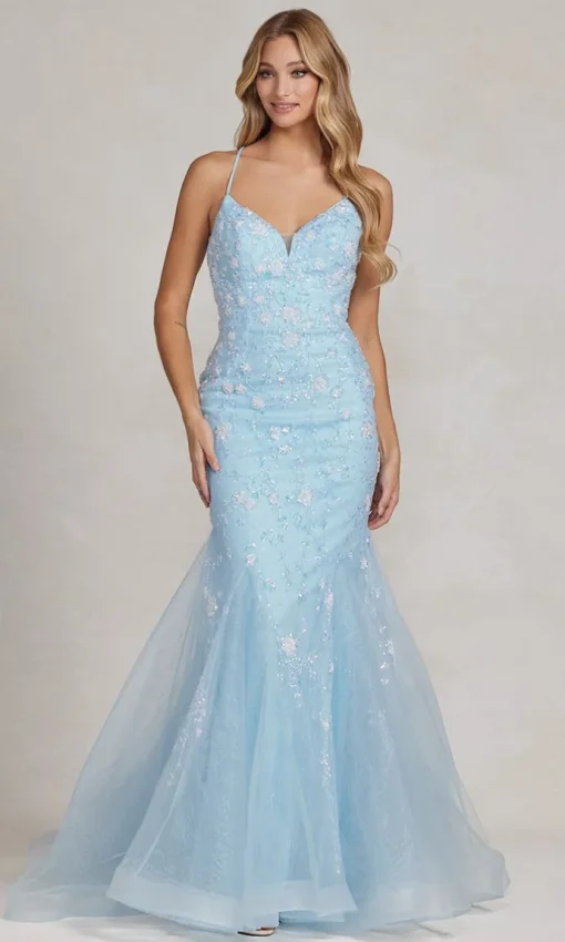 Floral-Embellished Long Mermaid Prom Dress C1117