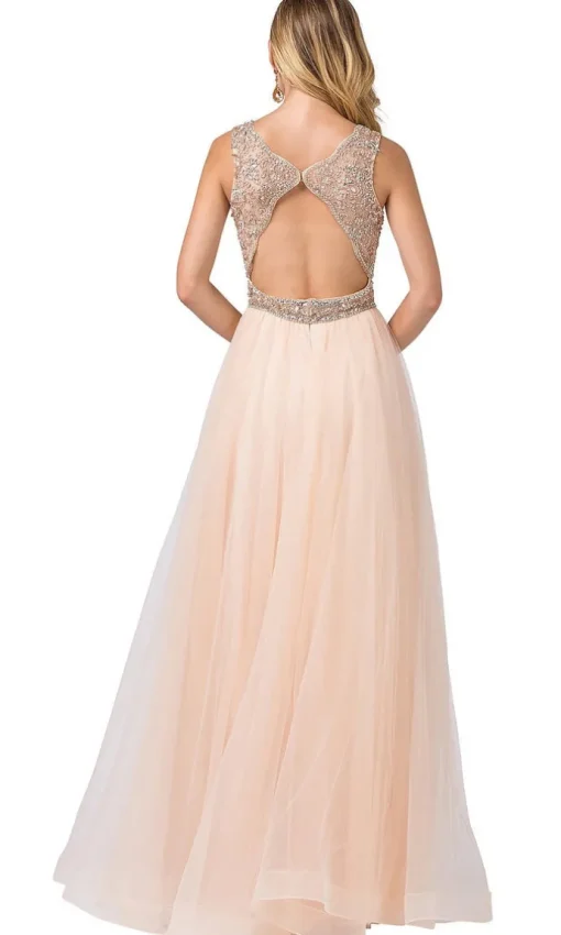 Formal Ball Gown with Embellished Sheer Bodice
