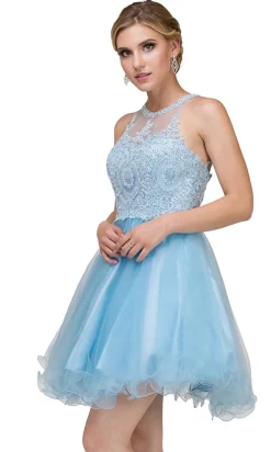 High-Neck Babydoll Fancy Short Homecoming Dress