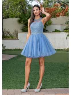 High-Neck Babydoll Fancy Short Homecoming Dress